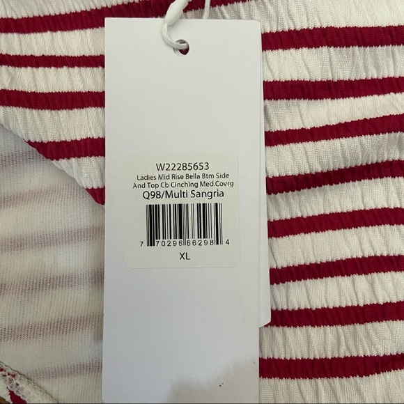 BNWT Quintsoul red & white‎ striped ruched bikini  bottoms in size x-large - Picture 3 of 10